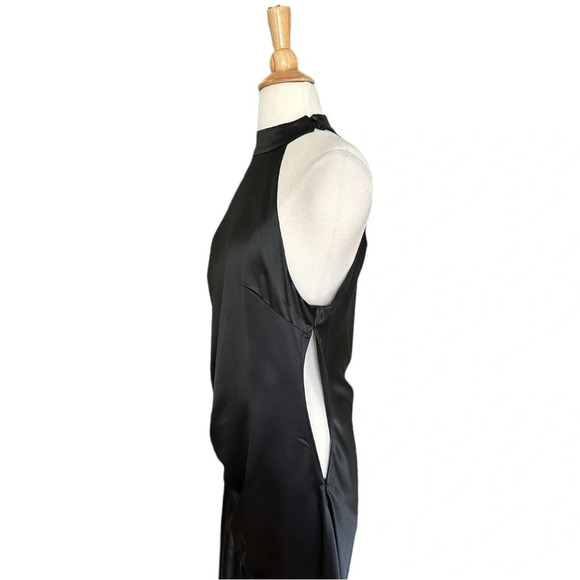 RETROFETE Sab Black Satin Maxi Dress Dark Romance Front Slit Glam Event, Size XL - Picture 9 of 16